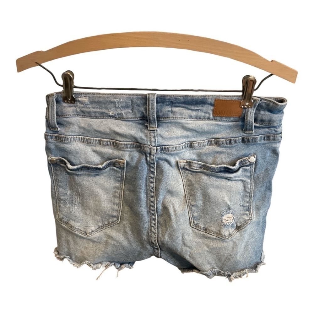 Judy Blue Light Blue Distressed Jean Shorts with crochet accents - Picture 2 of 6